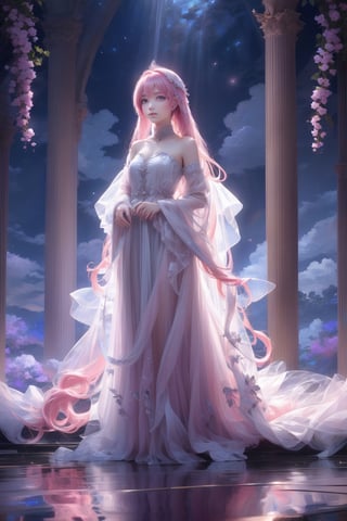 masterpiece,  extremely best quality,  official art,  cg 8k wallpaper,  (Fantasy Style:1.1),  (artistic atmosphere:1.2),  (full body:1.4),  (Korean style:1.3),  (nsfw,  seductively charming:1.5),  (1 woman,  20 years old,  long pink hair:1.2),  (bare shoulders:1.5),  (see-through_silhouette:1.4),  (narrow waist:1.22),  pixiv 10000 users,  highly detailed,  pixiv,  (beautiful face),  incredibly detailed,  (an extremely  beautiful),  (best quality)
