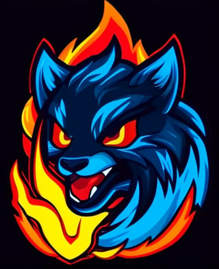 black background, fire, mascot logo, no humans, solo