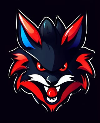 black background, fangs, looking at viewer, mascot logo, no humans, pokemon \(creature\), red eyes, solo