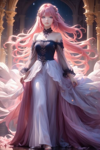 masterpiece,  extremely best quality,  official art,  cg 8k wallpaper,  (Fantasy Style:1.1),  (artistic atmosphere:1.2),  (full body:1.4),  (Korean style:1.3),  (nsfw,  seductively charming:1.5),  (1 woman,  20 years old,  long pink hair:1.2),  (bare shoulders:1.5),  (see-through_silhouette:1.4),  (narrow waist:1.22),  pixiv 10000 users,  highly detailed,  pixiv,  (beautiful face),  incredibly detailed,  (an extremely  beautiful),  (best quality)
