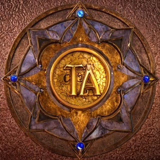 a close up of a star with a blue center and gold letters "TA"1.6, telekinetic aura, terran trade authority, ta ha, tia masic, official artwork, by Nikola Avramov, mucha. art nouveau. gloomhaven, avatar image, profile picture 1024px, style arcane tv series, by Shen Che-Tsai