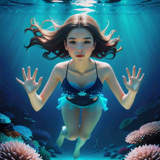 1 girl, underwater,full body, marco shot, nice hands, nice face, five fingers