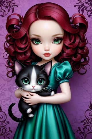 Adorable cute gir Holding a Cat, by Jasmine Becket Griffith,