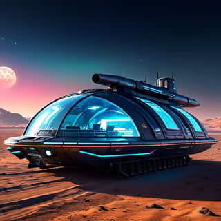 Cyberpunk 3d render of futuristic mobilcafe hovercraft in the style of ¨food truck¨, on the moon, greebles, chrome, hyper detailed, high tech, octane render, trending on artstation, sharp focus, by greg rutkowski, detailed fantasy nebula background, colorful, hyperdetailed; Kim Keever Antoine Collignon, energy, molecular, textures, iridescent and luminescent scales, breathtaking beauty, pure perfection, divine presence, unforgettable, impressive, breathtaking beauty, Volumetric light, auras, rays, vivid colors,