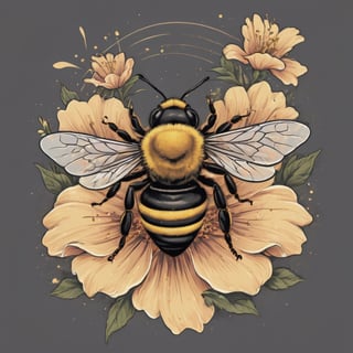 Excellence masterpice T-shirt design illustration of of a bee in a flower, sharper, clean lines, outline, muted colors, tshirt design