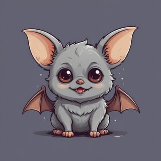Excellence masterpice T-shirt design illustration of of a cute fluffy bat, sharper, clean lines, outline, muted colors, tshirt design