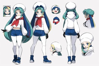 multiple views, Model sheet, masterpiece, best quality, looking at viewer, sugimori ken \(style\), {big milkers} (full body), 1girl,  {{{ pokemonmelony, blue eyes, eyelashes, long hair, multicolored hair, highlighted hair, gray hair, (large breasts:1.2), open mouth, smile, BREAK earrings, gloves, hat, jewelry, long sleeves, pantyhose, pantyhose under the shorts, scarf, shorts, single glove, snowflakes, sweater, white hat, white scarf, white sweater,  }}}, semi-nude, mom and daughter, 1girl, {White background} <<big milkers>> SMAce, masterpiece, best quality, , masterpiece, {{illustration}}, {best quality}, {{hi res}},tashigi,glasses,AGE REGRESSION,kinomoto sakura,Cardcaptor_Sakura,Bianca