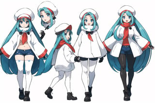 multiple views, Model sheet, masterpiece, best quality, looking at viewer, sugimori ken \(style\), {big milkers} (full body), 1girl,  {{{ pokemonmelony, blue eyes, eyelashes, long hair, multicolored hair, highlighted hair, gray hair, (large breasts:1.2), open mouth, smile, BREAK earrings, gloves, hat, jewelry, long sleeves, pantyhose, pantyhose under the shorts, scarf, shorts, single glove, snowflakes, sweater, white hat, white scarf, white sweater,  }}}, semi-nude, mom and daughter, 1girl, {White background} <<big milkers>> SMAce, masterpiece, best quality, , masterpiece, {{illustration}}, {best quality}, {{hi res}},tashigi,glasses,AGE REGRESSION,kinomoto sakura,Cardcaptor_Sakura,Bianca