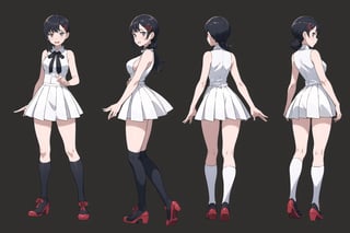multiple views, Model sheet, masterpiece, best quality, looking at viewer, sugimori ken \(style\), {big milkers} (full body), 1girl,  {{{ 
solo, Kobeni , white shirt  (scared:0.6), tears, black tie, takeda hiromitsu style, white sleeveless shirt, bare arms, exposed arms, black formal mini skirt  }}}, semi-nude, mom and daughter, 1girl, {White background} <<big milkers>> SMAce, masterpiece, best quality, masterpiece, {{illustration}}, {best quality}, {{hi res}},