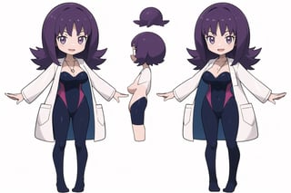 multiple views, Model sheet, masterpiece, best quality, looking at viewer, sugimori ken \(style\), {big milkers} (full body), 1girl,  {{{masterpiece, best quality, profivy-nvwls-v1, profivy, purple hair, labcoat, necklace, looking at viewer, large breasts, smile, one-piece swimsuit }}}, semi-nude, mom and daughter, 1girl, {White background} <<big milkers>> SMAce, masterpiece, best quality, , masterpiece, {{illustration}}, {best quality}, {{hi res}},Kanna Kamui 



,profIvy