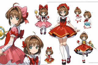 multiple views, Model sheet, masterpiece, best quality, looking at viewer, sugimori ken \(style\), {big milkers} (full body), 1girl,  {{{  Cardcaptor_Sakura, skirt_lift, red_dress }}}, semi-nude, mom and daughter, 1girl, {White background} <<big milkers>> SMAce, masterpiece, best quality, , masterpiece, {{illustration}}, {best quality}, {{hi res}},tashigi,glasses,AGE REGRESSION,kinomoto sakura,Cardcaptor_Sakura