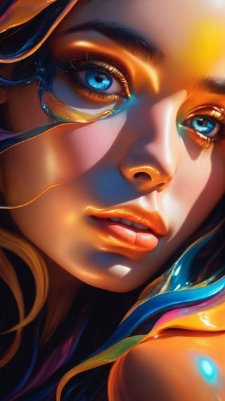 ultra detailed artistic abstract photography of liquid lust, detailed captivating eyes on molten statue, asymmetrical, gooey liquid hair, color exploding lips, highly refractive skin, Digital painting, colorful, volumetric lighting, 8k, by Cyril Rolando, by artgerm, Trending on Artstation, 16k resolution, 300 dpi, 600 dpi, 4k, Contest winner, High definition, detailed, realistic, 8k uhd, high quality,  subsurface scattering, translucent skin, glow, bloom, Bioluminescent liquid, vibrant,Leonardo Style