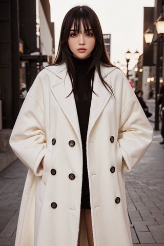 1girl, beautiful photo of a woman, white coat,  half body shot,good hand,4k, high-res, masterpiece, best quality, head:1.3,((Hasselblad photography)), finely detailed skin, sharp focus, (cinematic lighting), night, soft lighting, dynamic angle, [:(detailed face:1.2):0.2],