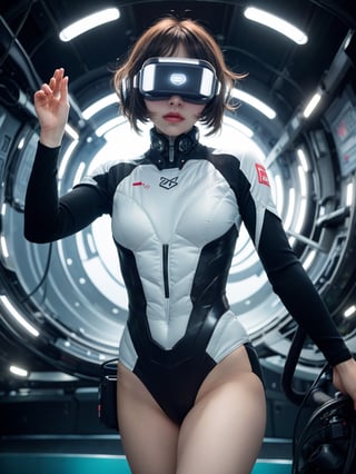 8K,full_body_esbian,voluptuous_breasts:1.3,(head-mounted display):5,LED line eye,holding diving regulator by mouth, breathing control device,
(acrobatic pose):3,(jumping):2, (nose blush):1.5,futuristic headphone,inside spacestation,glossy,metallic,extremely_shiny_very_hard_armor:1.3,cyberpunk,mecha_beauty,highest_quality,intricate_details,tabletop,chiaroscuro,large_breasts,ultra_realistic_bust_photos,highly_detailed_Nikon_video_capture:1.3,beautiful_navel,human_skin_type,very_realistic_human,round_eyes,incredible_iris_details,precise_fingers,flawless_limbs,Caucasian_21_year_old_female,very_fair_skin,naturally_closed_mouth,natural_areolas,natural,gazing_eyes,natural_body,youthful,feminine_face,feminine_body,round_faced,small_face,soft_cheeks,looking_at_camera,balanced_face,drooling_eyes,body_with_human_like_proportions,slightly_longer_arms,considerably_long_torso,slightly_larger_hands,human_face,shining_aquamarine_silver_hair,cool_cute_short_hair,futuristic_background,8_head_tall_figure,purple_eyes,thin_silver_eyebrows,gentle_double_eyelids,gentle_face,mechanical_background,Blade_Runner,machine_gun_possession:1.5,machine_gun_firing:1.4,holding_machine_gun:1.6,female_RoboCop:1.3,Ghost_in_the_Shell,Tron,Space_Sheriff_Gavan,knock,police_officer,nighttime_background,no_makeup,Hollywood_sci_fi_movie_quality,New_York_year_5000,teal_and_orange,height_1cm,leg_length_80cm,head_length_21cm,very_subtly_knock_kneed,attacking_posture:1.9,fierce_attacking_posture:1.9,raising_right_arm:1.9,massive_red_rays_from_glowing_chest:1.9,destruction:1.9.,light,breakdomain