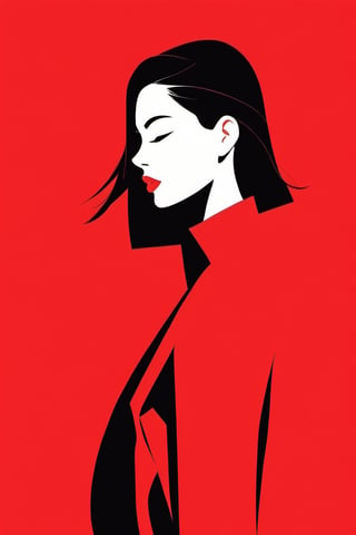 minimalism,1 girl,red background,flat