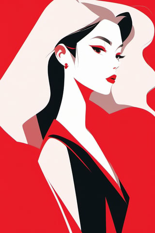 minimalism,1 girl,red background,flat