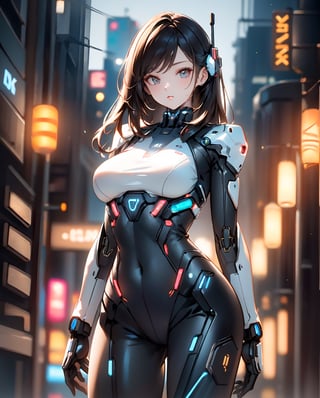 (cyber theme:1.3), (cyber girl:1.3), (female android:1.3), wearing a mechanical body armor:1.3, ,highres,masterpiece