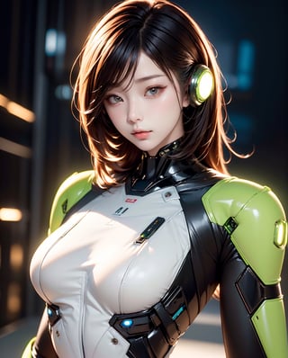 (cyber theme:1.3), (cyber girl:1.3), (female android:1.3), wearing a white mechanical body armor:1.3, mecanical cropped top ,highres,masterpiece