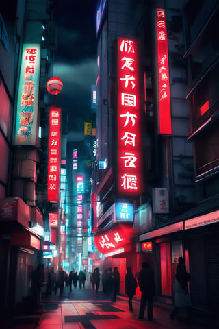 A captivating 3D render of the iconic Shinjuku Kabukicho district in Tokyo, illuminated by bright neon signs and advertisements. The imposing tower casts a dramatic shadow, while the streets are bustling with activity. The cinematic poster features a sleek and stylized typography, with a bold red "NEON LIGHT" logo. The overall atmosphere is a blend of nostalgia and futuristic technology, with a touch of Japanese pop culture., 3d render, poster, typography, cinematic