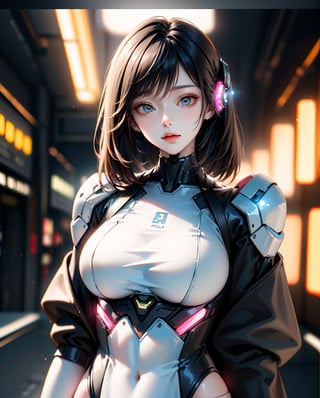 (cyber theme:1.3), (cyber girl:1.3), (female android:1.3), wearing a white mechanical body armor:1.3, mecanical cropped top ,highres,masterpiece,sugar_rune,girl