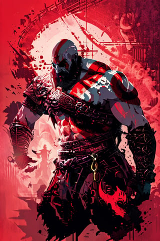 midshot, (cel-shading style:1.3), centered image, ultra detailed illustration of Kratos, God of War, posing, redhead, (tetradic colors), inkpunk, (ink lines:1.1), strong outlines, art by MSchiffer, bold traces, unframed, high contrast, (cel-shaded:1.1), vector, 32k resolution, best quality, flat colors, flat, lights,fantasy,kratosGOW_soul3142