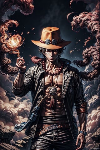 1 man, fire, clothes, perfect eyes, smoke, portgas d. ace