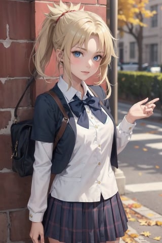 1 girl, autumn, autumn fashion, school_uniforms, detailed background, mordred pendragon fate grand order