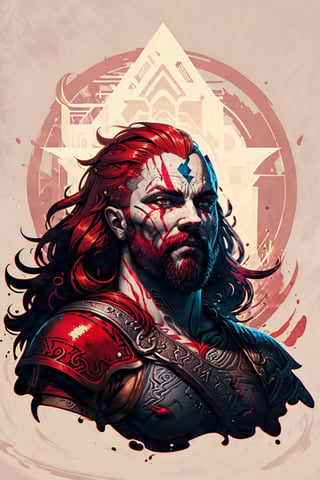 midshot, (cel-shading style:1.3), centered image, ultra detailed illustration of Kratos, God of War, posing, redhead, (tetradic colors), inkpunk, (ink lines:1.1), strong outlines, art by MSchiffer, bold traces, unframed, high contrast, (cel-shaded:1.1), vector, 32k resolution, best quality, flat colors, flat lights,fantasy