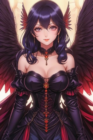 (Best quality) (masterpiece) The most beautiful vampiric dark angel portrait in 1980 anime style, dark fairy tale, black armor, royalty jewelry, retro anime, vintage anime, lineart , dark mood, sexy woman, anime still frame, gothic, cinematic, detailed, dark theme, retro  ,horror, scary ,Magical Fantasy style,Beautiful girl, Angel ,Angel 