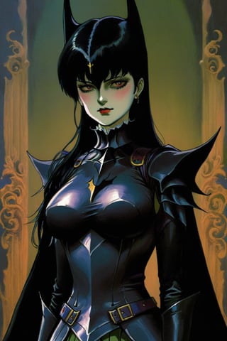 Best quality, masterpiece, The most beautiful dark knight woman portrait in 1980 anime style, dark fantasy, black armor, retro anime, vintage anime, lineart , dark fantasy, dark mood, sexy woman, gothic, dramatic, cinematic, detailed, digital art , horror, dark theme,scary ,girl,danknis,horror