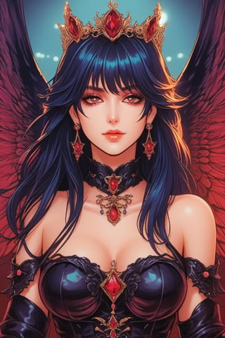 (Best quality) (masterpiece) The most beautiful vampiric dark angel portrait in 1980 anime style, dark fairy tale, black armor, royalty jewelry, retro anime, vintage anime, lineart , dark mood, sexy woman, anime still frame, gothic, cinematic, detailed, dark theme, retro  ,horror, scary ,Magical Fantasy style,Beautiful girl, Angel ,Angel ,Beautiful girl 