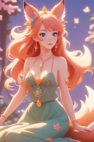 A beautiful sexy nymph full body shot in 1990 anime style by Disney, retro anime,  medieval fantasy, vintage anime, fairytale, magical, dreamy, royalty, flat colors ,Beautiful girl , sexy girl ,Flat Design,dfdd,Magical Fantasy style,2d_animated,Spirit Fox Pendant