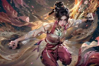 Japanese girl, ninja dress, thin layered silk fabric with cleavage, jumping, holding ninja shuriken tools, magenta flame weapon
dunhuang_cloths,Realism,realistic