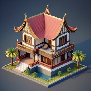 cute 3D isometric model of gadang house minangkabau | blender render engine niji 5 style expressive,3d isometric,3d style,