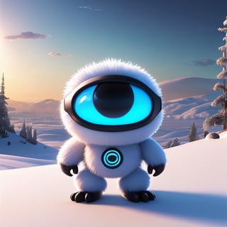 centered, ((solo)), digital art, full body, | cute of Cyclops cartoon character,3d fluffy, Pixar render, unreal engine cinematic smooth, intricate detail, cinematic, chibi, black and blue sky futuristic, neon lights, | (white background:1.2), | (symetrical), glowing eyes,Monster