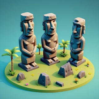 cute 3D isometric model of some Moai Statue paskah island | blender render engine niji 5 style expressive,3d isometric,3d style,