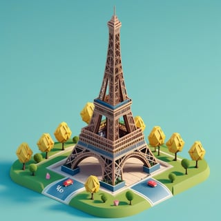 cute 3D isometric model of eiffel tower | blender render engine niji 5 style expressive,3d isometric,3d style,