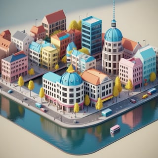 cute 3D isometric model of berlin city | blender render engine niji 5 style expressive,3d isometric,3d style,