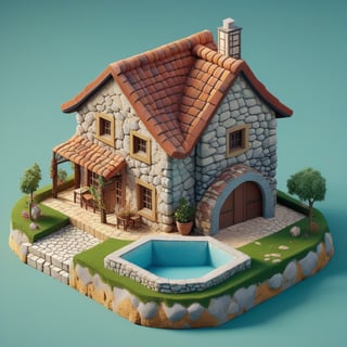 cute 3D isometric model of the stonehouse at portugal | blender render engine niji 5 style expressive,3d isometric,3d style,