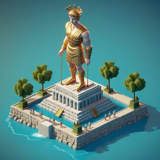 cute 3D isometric model of the Colossus of Rhodes | blender render engine niji 5 style expressive,3d isometric,3d style,