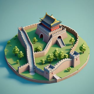 cute 3D isometric model of the Great Wall of China| blender render engine niji 5 style expressive,3d isometric,3d style,