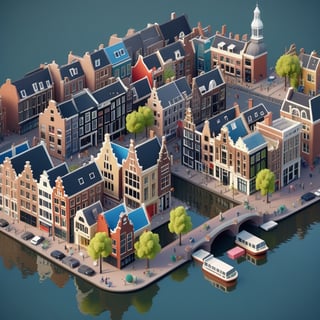 cute 3D isometric model amsterdam city | blender render engine niji 5 style expressive,3d isometric,3d style,