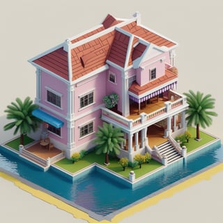 cute 3D isometric model of selaso house | blender render engine niji 5 style expressive,3d isometric,3d style,