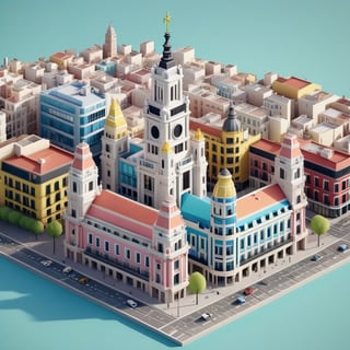 cute 3D isometric model of madrid city | blender render engine niji 5 style expressive,3d isometric,3d style,