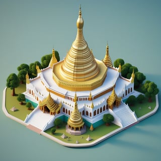cute 3D isometric model of Shwedagon Pagoda | blender render engine niji 5 style expressive,3d isometric,3d style,