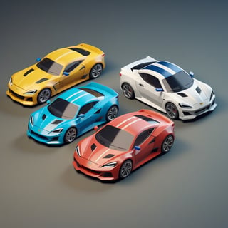 cute 3D isometric model of a three sport car | blender render engine niji 5 style expressive,3d isometric,3d style,