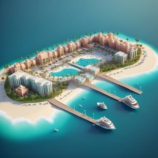 cute 3D isometric model of palm jumeirah island | blender render engine niji 5 style expressive,3d isometric,3d style,