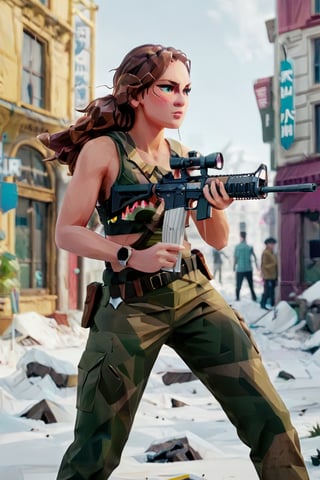 best quality,masterpiece,illustration,super detailed,High detail RAW photo,professional photograph,ultra-detailed,CG,unity,8k wallpaper,extremely detailed CG,extremely detailed,extremely detailed,Amazing,finely detail,official art,High quality texture,highres, intricate, feminine,beautiful, highly detailed,digital , PUBG game,photography, Pubg girl character, 1girl, with M416 glacier AMR, full size image, in battlefield , holding gun, 6x scope , war,(full body)fighting_stance,dynamic pose,standing,Detailedface, (ruined city background), ((lun4)),
,arcane,lun4