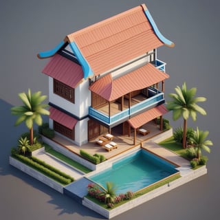 cute 3D isometric model of krong bade house aceh | blender render engine niji 5 style expressive,3d isometric,3d style,