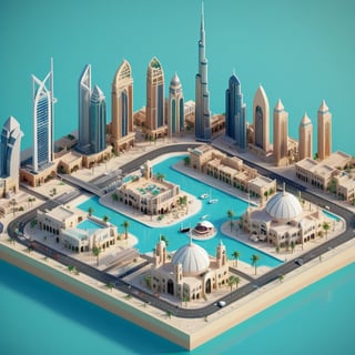 cute 3D isometric model of dubai city | blender render engine niji 5 style expressive,3d isometric,3d style,